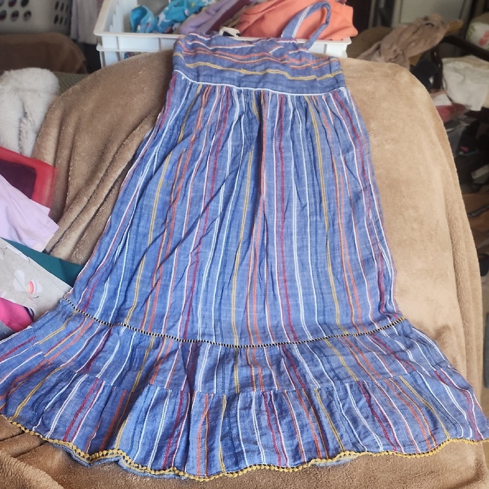 *nd Sz XS 4/5 Cat & Jack Blue Striped Tiered Maxi Dress with Mustard Accents